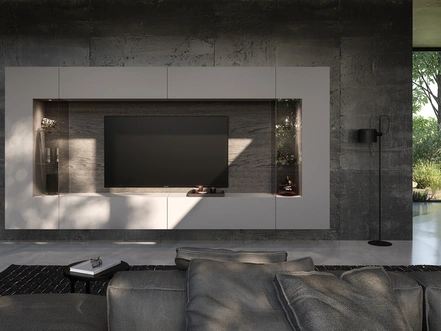 Soggiorno con schienale dietro vetrine